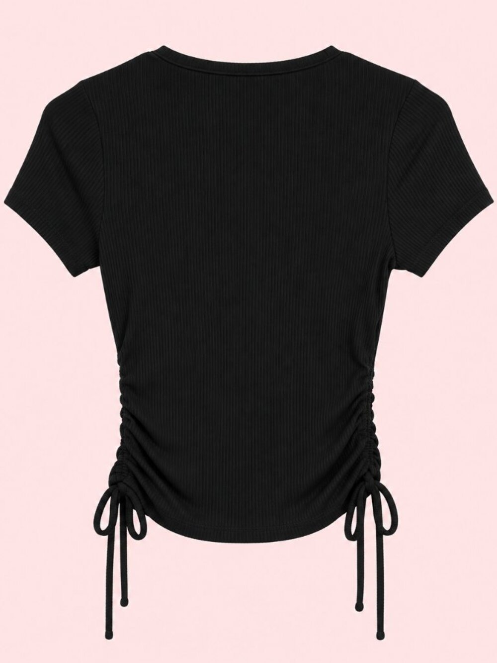 Originality Black Ribbed Ruched Side Drawstring Top | Size Small - Picture 3 of 6